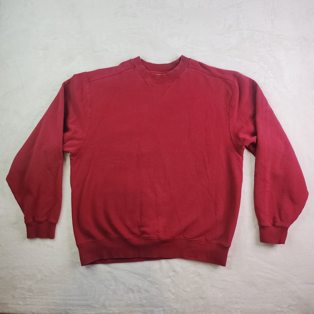 Vintage Y2k LL Bean V-Stitch Crewneck Sweatshirt Red Mens Large Cabincore Gorp